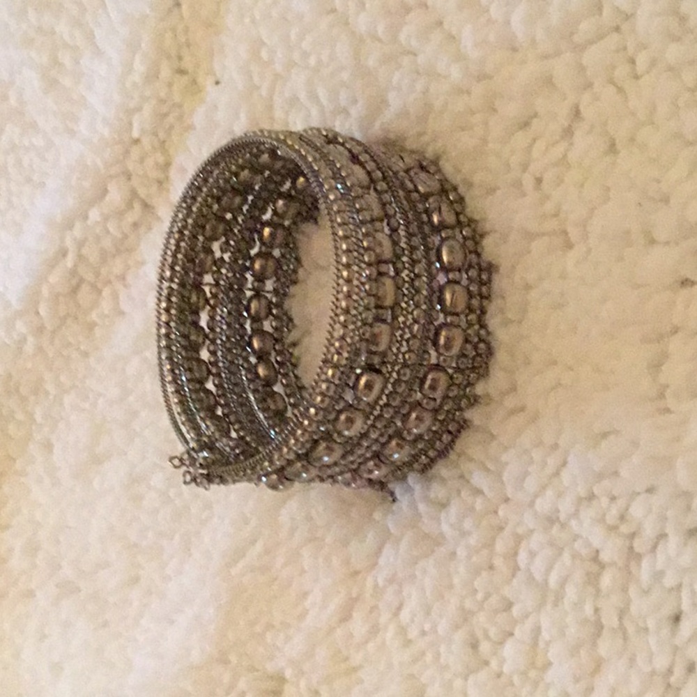 Cuff bracelet beaded pewter finish